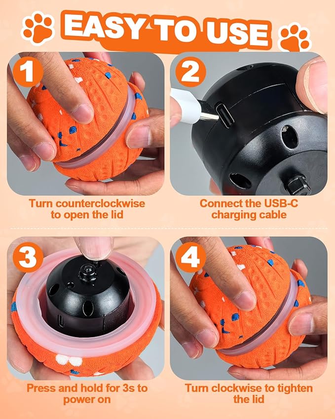 Interactive Dog Toy Balls, E-TPU Automatic Rolling & Bouncing Dog Balls with Lights, Type-C Rechargeable IPX7 Waterproof Dogs Ball, Great Gift for Medium & Large Dogs