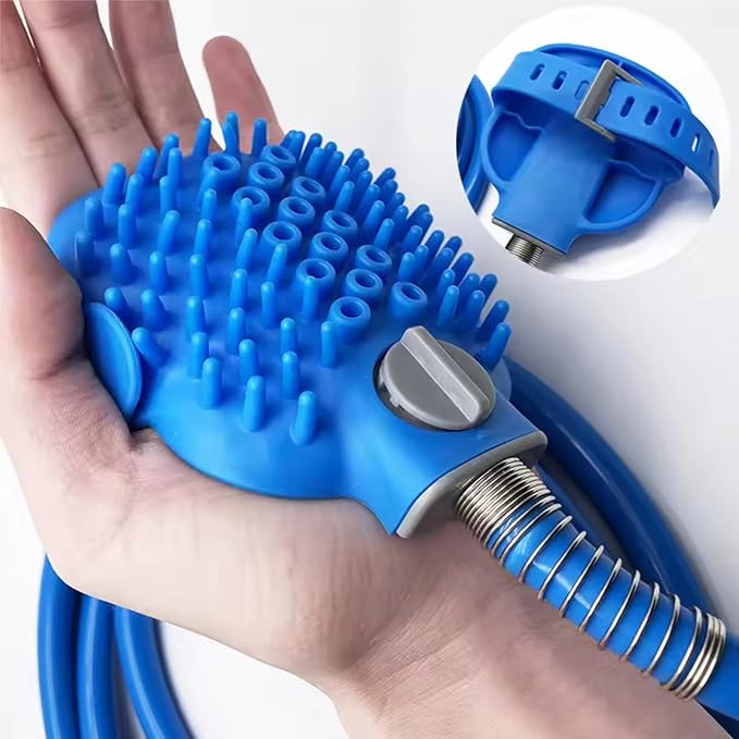 Pet Shower Brush Sprayer Dog Bath Sprayer Cat Grooming Tool – Adjustable Wrist Strap, Multi-Spray Modes, Flexible Hose – Faucet Attachment for Pet Bathing, Massage Bristles for Anxiety Relief
