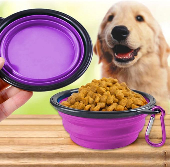Portable Silicone Collapsible Dog Bowls, 2 Pack Dog Bowl Travel Collapsible Bowls Water Feeding Travel Bowl Cup Dish for Pet Dogs and Cats - with 2 Pack Carabiners