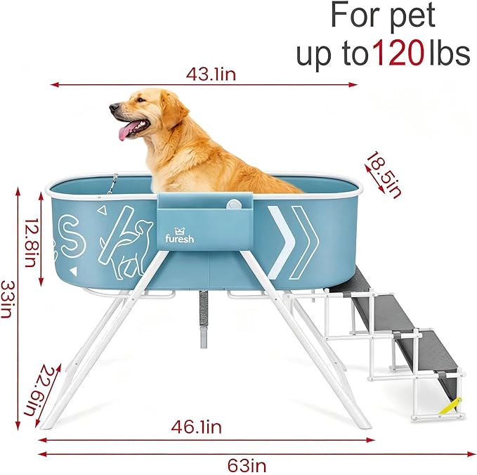 Furesh Big Dipper Dog Bath Tub with Stairs, Elevated Portable Foldable Wash Station with Steps for Bathing, Shower and Grooming, Indoor, Outdoor, for Medium to Large Size Dogs