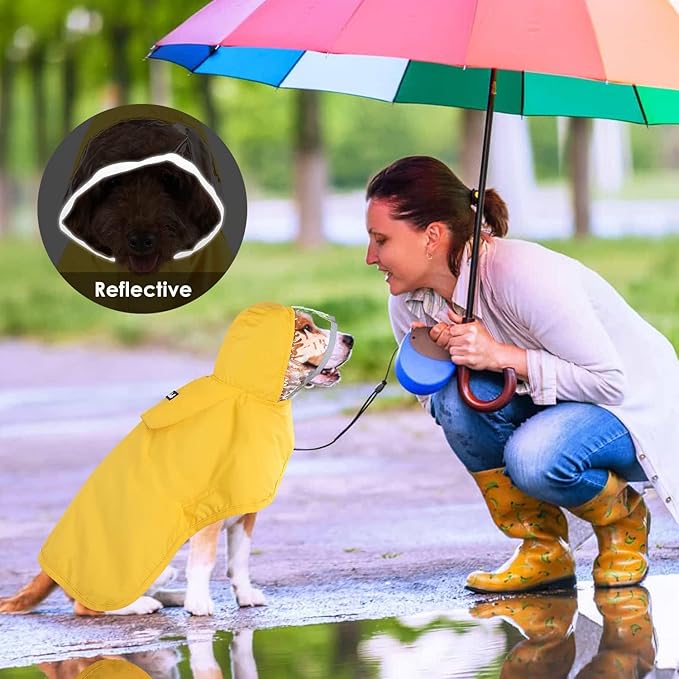 Lukovee Dog Raincoat, Adjustable Dog Rain Jacket with Clear Hooded Double Layer for Large Medium Small Dogs Puppies, Waterproof Rain Coat Poncho with Reflective Storage Pocket & Rim (Yellow,M)