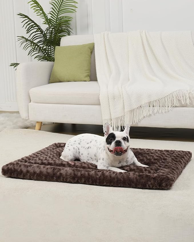 Washable Dog Bed Reversible Dog Beds for Crate Soft Fluffy Kennel Pad Anti-Slip Pet Sleeping Mat for Large Jumbo Medium Small Dogs (Brown, 36.00" x 23.00" x 1.50")