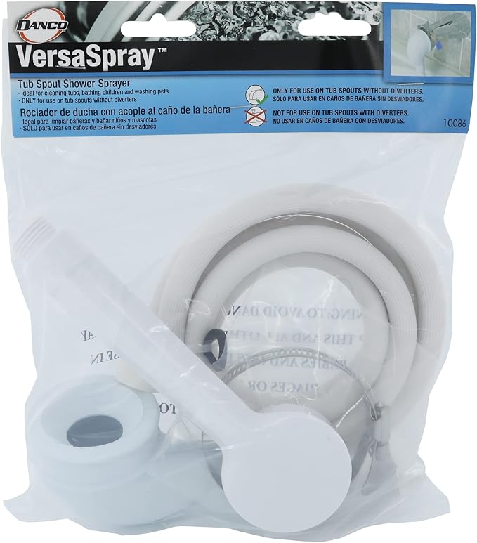 Danco 10086 VersaSpray Portable Hand Held Shower Head Sprayer Fits Bathtubs Without Diverter, 1 Pack, White