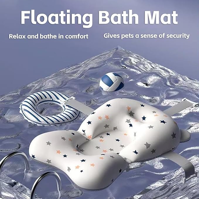 Dog Bathing Anxiety Relief Mat - Floating Non-Slip Pad with Safety Straps for Stress-Free Shower Grooming, Calming Bathtub Cushion for Small & Medium Dogs and Cats