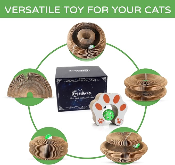 Goosheep 2Pack Kitty Kurlz Magic Organ Cat Scratching Board Kitty Curls Accordion Toy Cats Scratching Post Ball Track, Kitten Fun Intelligence Physical Exercise Educational Toy
