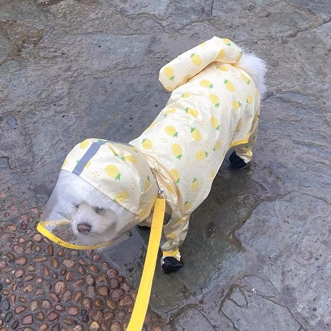 Small Dog Raincoat, Tail Protect Feet Cover Waterproof Dog Rain Jacket Rain Coat for Puppy Small Dogs(Pineapple,L)