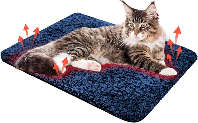 Self Warming Cat Bed Pad Self Heating Pet Mat Warmer Bed Mat for Feral and Indoor Washable Thermal Pet Kennel Pad with Anti-Slip Bottom(Blue,16 x 20 Inch)