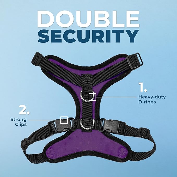 Best Pet Supplies Voyager Step-in Lock Pet Harness w Reflective Pet Leash Combo Set with Neoprene Handle 5ft - Supports Small, Medium and Large Breed Puppies/Cats - Purple/Black Trim Set, M