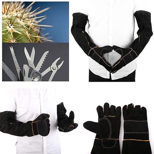 AOWPFVV Long Sleeve Thick Leather Animal Handling Glove Anti Scratch Protective Gloves for Training Dog Cat Bird Snake Parrot Lizard Wild Animals Reptiles,Bite Resistant Gloves(Large,23.6in)