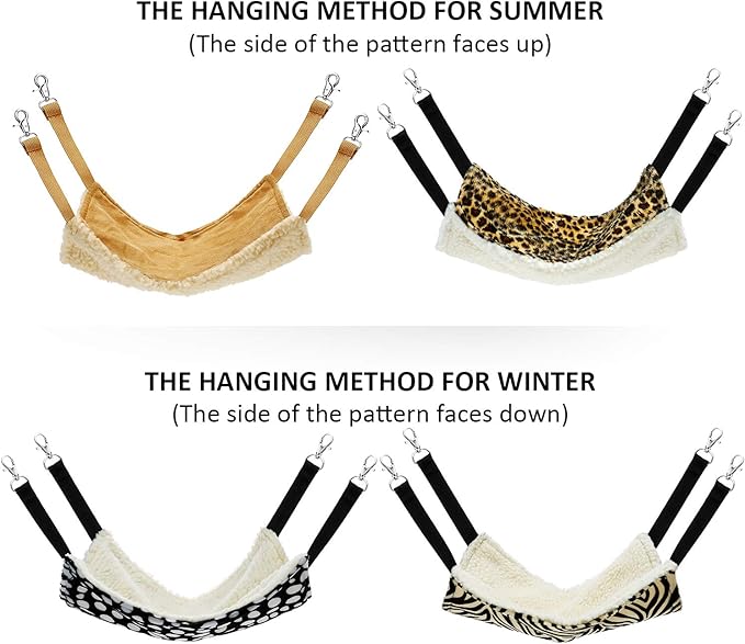 Boao 4 Pcs Guinea Pig Hammock Rat Hammock for Cage Small Animals - Chinchilla Parrot Sugar Glider Ferret (Leopard, Zebra, Black and White Dots, Camel)