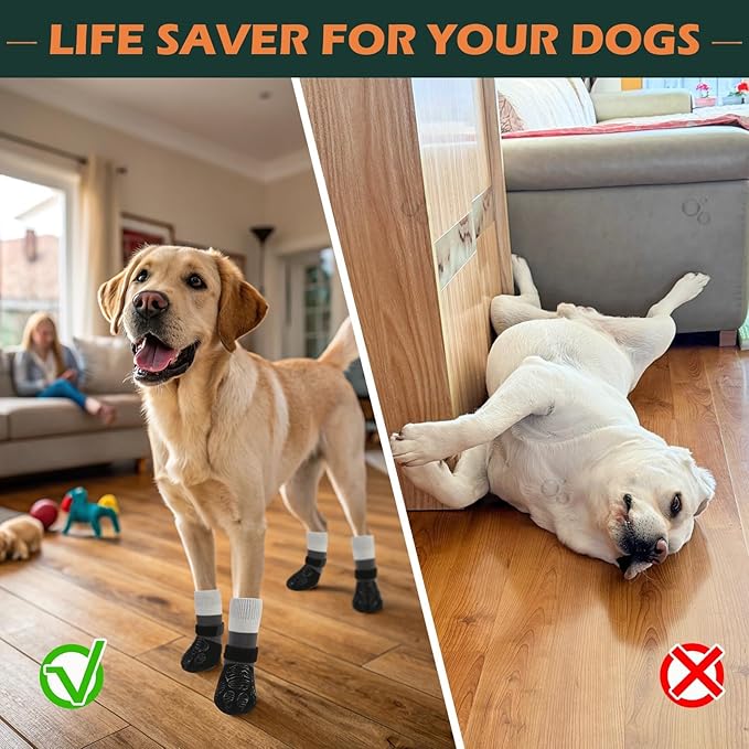 EXPAWLORER Anti Slip Dog Socks to Prevent Licking Paws,Dog Shoes for Hot Pavement, Dog Booties for Hardwood Floors, Dog Boots & Paw Protectors with Grippers for Small Medium Large Senior Dogs Black XL