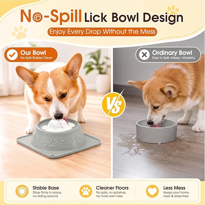 Slow Feeder Dog Bowls, Anti-Slip Dog Lick Bowl with Interactive Rolling Ball, Anxiety Relief Liquid Treat Feeder, Bone Broth Yogurt Licking Toy for Small Medium Large Dogs and Cats(Gray)