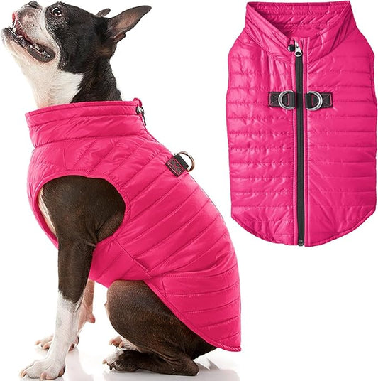 Gooby Puffer Vest Dog Jacket - Pink, Large - Ultra Thin Zip Up Wind Breaker with Dual D Ring Leash - Water Resistant Small Dog Sweater Coat - Dog Clothes for Small Dogs Boy or Medium Dogs, (20.75")