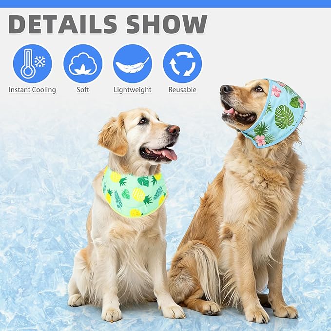 KOOLTAIL Dog Cooling Bandana, 2 Pack Cute Instant Cooling Vest Pet Ice Scarf Adjustable, Summer Outdoor Ice Neck Cooler Towel Neck Wraps, Pet Chill Out Scarf Cooler Prevent Sunstroke in Hot Summer
