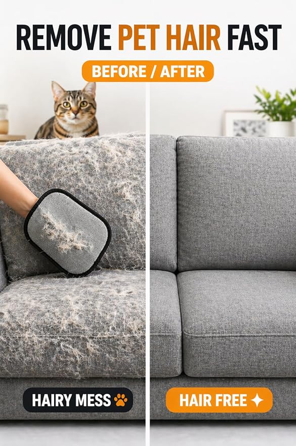 Pet Hair Remover Glove 2-Pack, Reusable Pet Hair Remover for Couch, Carpet, Furniture & Car Seats, Washable Lint Remover Mitt for Dog & Cat Hair