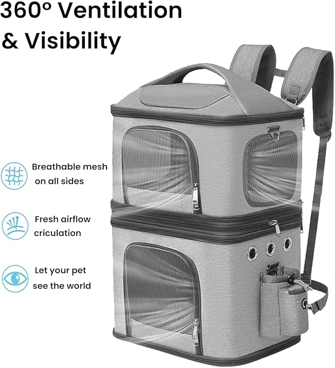 HOVONO Detachable Double Pet Carrier Backpack for Cats and Small Dogs, Cat Travel Carrier for 2 Cats(Up to 16 lbs Each), Perfect for Traveling/Hiking/Camping, Grey