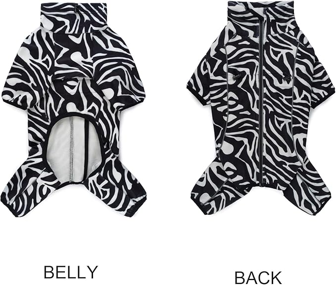 Fleece Dog Coat for Small Medium Dog,Pullover Pajamas Jumpsuit Bodysuit Puppy Coats with Legs, Pet Windproof Warm Cold Weather Jacket Full Body Vest Cozy Snowsuit Outfit Clothes (Zebra Striped, XL)