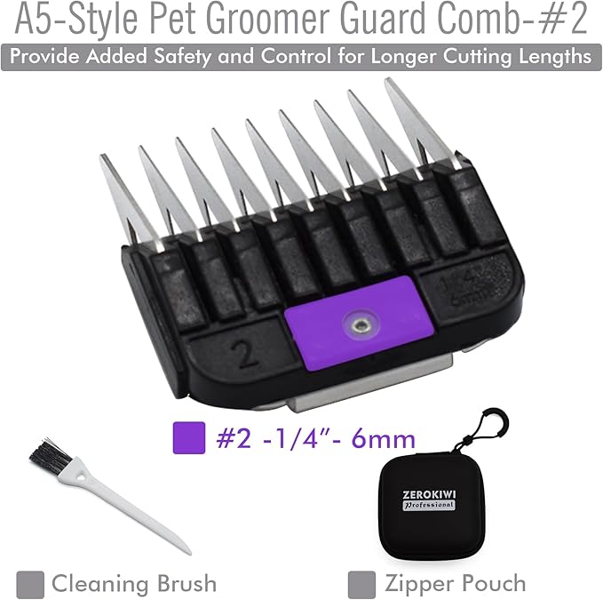 Professional A5-Style Animal Clipper Stainless Steel Color-Coded Snap-on Attachment Guard Guide Comb, 1/8"-1" Compatible with Wahl KM Series Oster A5 Andis Detachable Blade Pet Dog Groomers (#2-1/4")