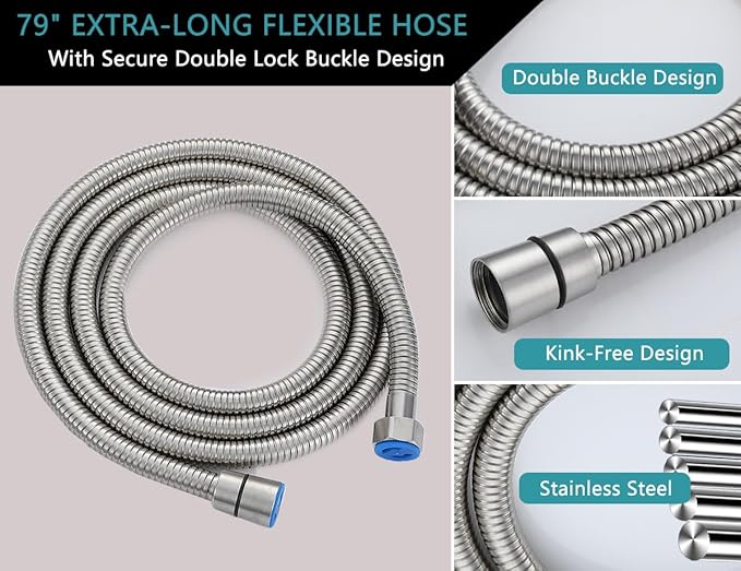Handheld Shower Head with Hose, Hand Held Shower Wand Head with Long Hose, High Pressure RV Shower Head with Handheld Spray Combo, Dog Shower Attachment, Brushed Nickel