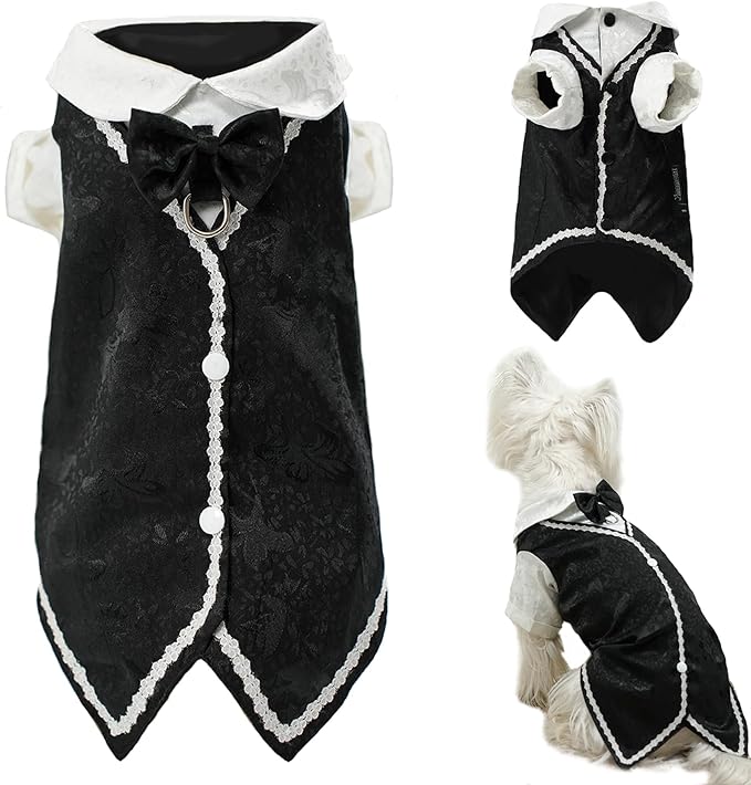 Dog Tuxedo Tailcoat Suit Shirt with Bow Tie, Formal Outfit Tux Attire for Puppy Small Medium Dogs Cats Costume (Tailcoat, 4X-Large)