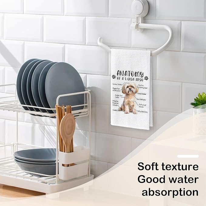 Funny Lhasa Apso Kitchen Towels, Hand Dish Towels for Dog Lovers, Anatomy Tea Towel Room Decor for Home Kitchen Bathroom, Gifts for Dog Enthusiasts