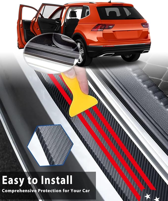 4Pcs Car Door Sill Protector, Carbon Fiber Anti-Scratch & Waterproof Stars and Stripes Front & Rear Door Sills Scratch Protection Universal Car Threshold Accessories for Cars SUV Truck