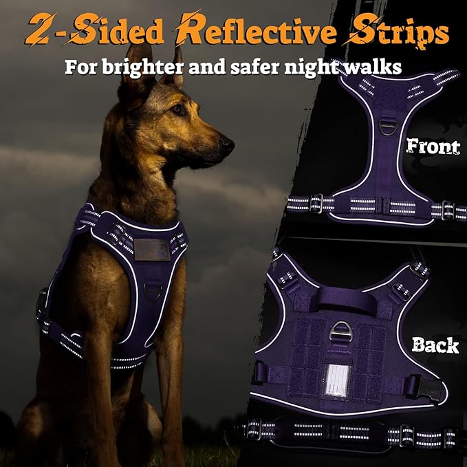 rabbitgoo Tactical Dog Harness for Large Dogs No Pull Adjustable Military Vest with Handle MOLLE Reflective Heavy Duty Dog Vest for Walking Training Hunting Outdoor Working Medium Size Dog Purple XL