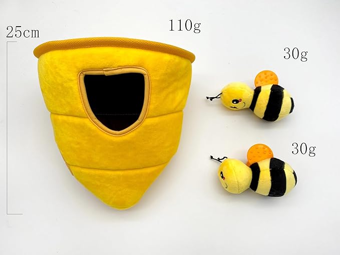 Hide & Seek Plush Beehive Dog Toy Set, Interactive Puzzle Snuffle Toy with 2 Squeaky Bees, Stuffed Honeycomb Burrow Boredom Buster for Small Medium Dogs