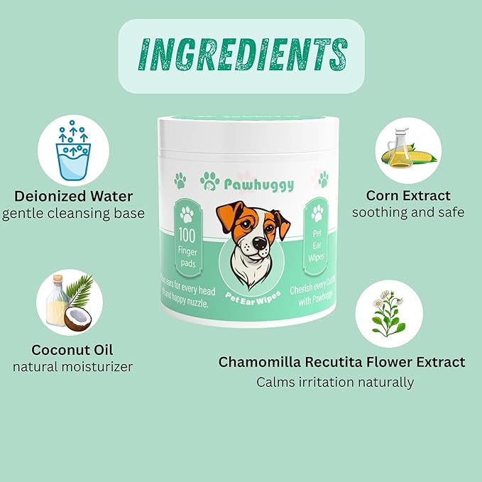 Dog Ear Cleaner – Dog Ear Wipes 100 Count – Ear Wipes for Dogs & Cats – Cat Ear Cleaner Finger Wipes – Pet Ear Wipes to Remove Wax & Relieve Itching – Coconut Scent