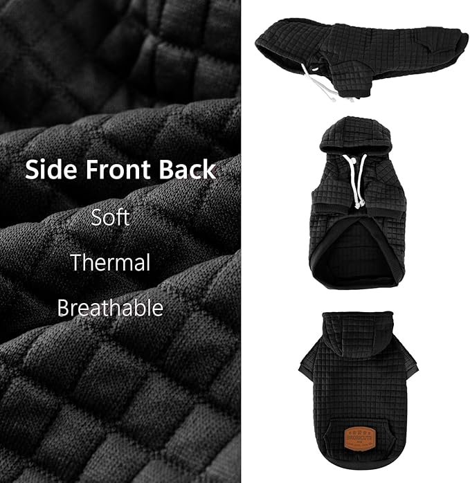 2 Pack Dog Hoodie Sweaters for Small Medium Dogs Warm Dog Clothes for Large Dogs Soft Waffle-Like Laminated Sweatshirt Bulldog (Black+Grey, L (Back: 19",Chest: 28", Neck: 17.5"))
