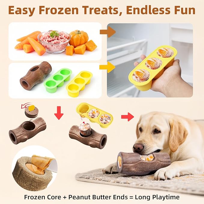 2 Pack Dog Toys for Aggressive Chewers, Interactive Indestructible Dog Toys with Frozen Treat Function, Durable Dog Puzzle Toy for Large & Medium Dogs, Reduces Anxiety, Brown & Blue