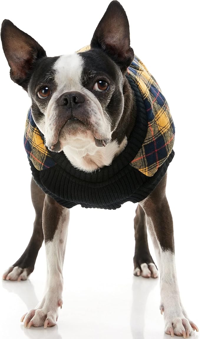 Gooby Fashion Vest Check Dog Jacket - Yellow Check, X-Large - Warm Zip Up Dog Bomber Vest with Dual D Ring Leash Water Resistant for Small to Medium Dogs