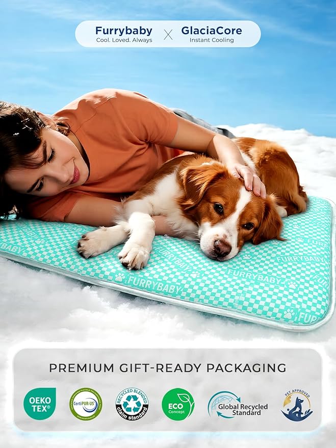 furrybaby Dog Cooling Mat Dog Bed mat, Extra-Thick Dog Crate Pad, Cat Bed, Washable Pet-Safe Magic Cooling Pad for Dogs Cats, Long Lasting Cooling for Crate Bed Indoor Outdoor Summer, 44x32, Mint