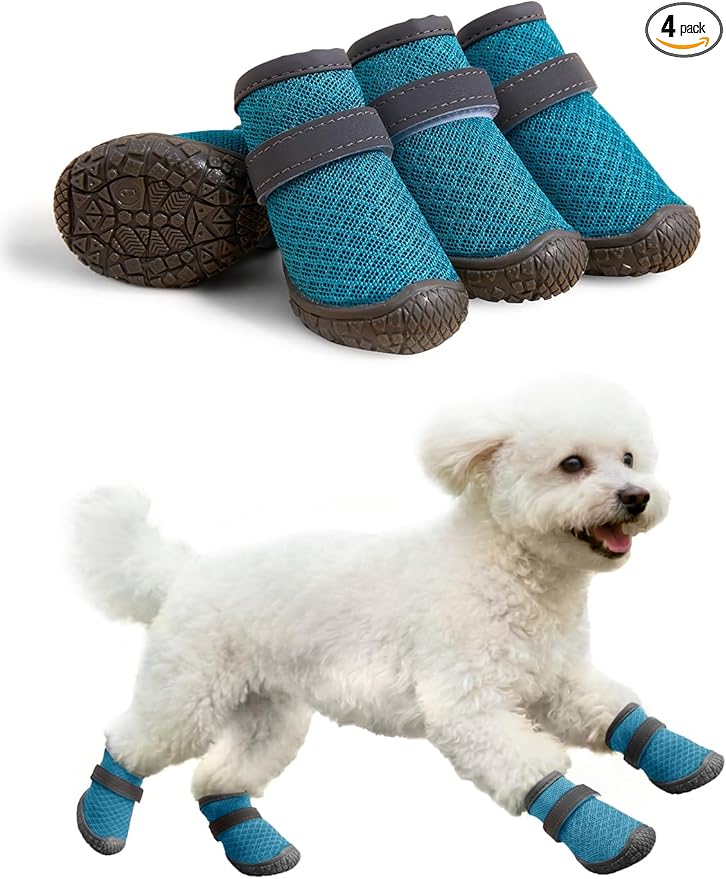 Dog Shoes Breathable Non-Slip Outdoor Booties for Small Medium Dogs, Pet Boots Paw Protector for Hot Pavement Hardwood Floors (Blue, Large)