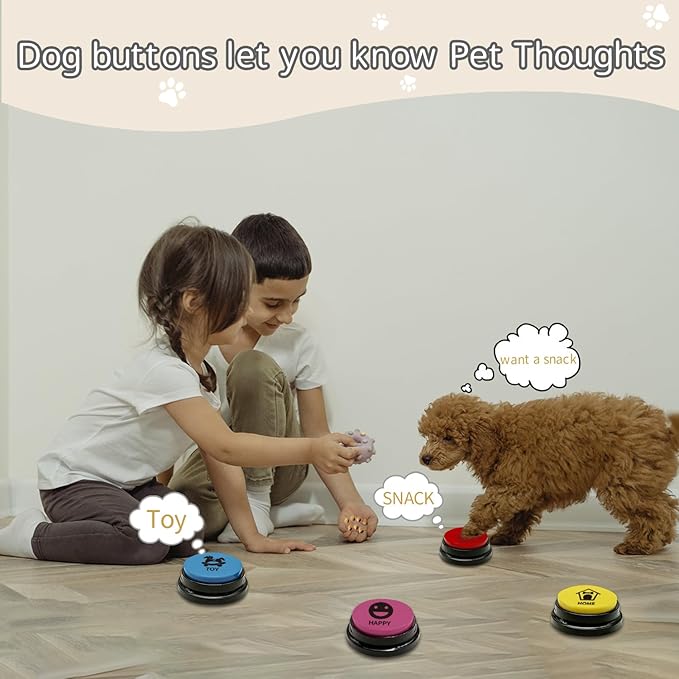 Dog Talking Buttons for Communication, 8 Color 30s Voice Recordable Training Buzzers with 50 Stickers, Multi-Use Pet Speech Buttons for Home/Office/Study, for Pet Owners
