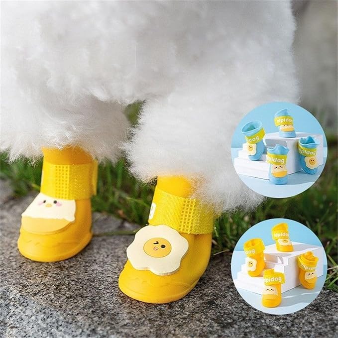 4Pcs Waterproof Egg Pattern Dog Boots Dog Shoes for Snow and Rain Teddy Pomeranian Bichon Small Dogs (Blue, Medium)