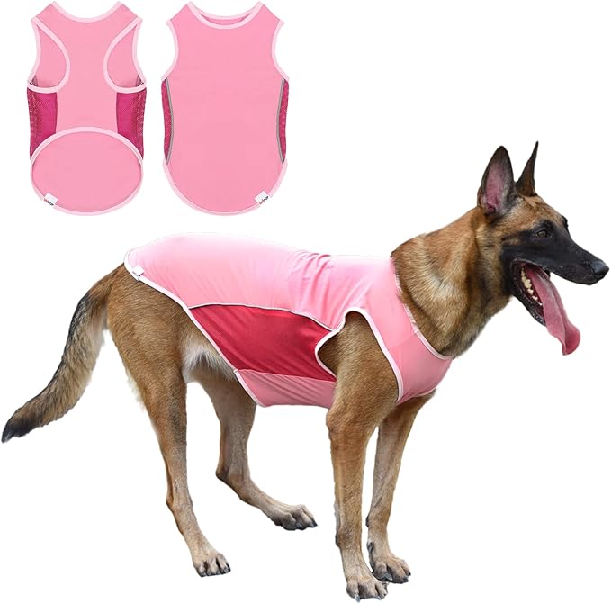 UPF 50+ Sun Protection Sleeveless Dog Shirt for Medium Dogs - Breathable Lightweight Sports Fan T-Shirt with Reflective Strips, UV Protective Apparel P23ST00503XXL