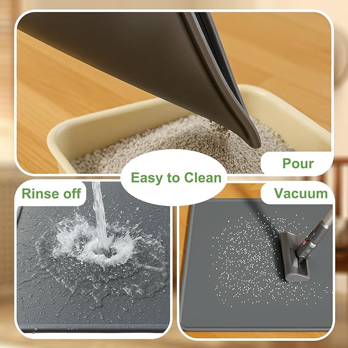 51"x 25.6" XXXL Waterproof Kitty Litter Silicone Box Mat,Cat Litter Mat Extra Large for Scatter Control, No-Slip Soft Pet Trapping Litter Rug Pad, Machine Washable, Dark Gray