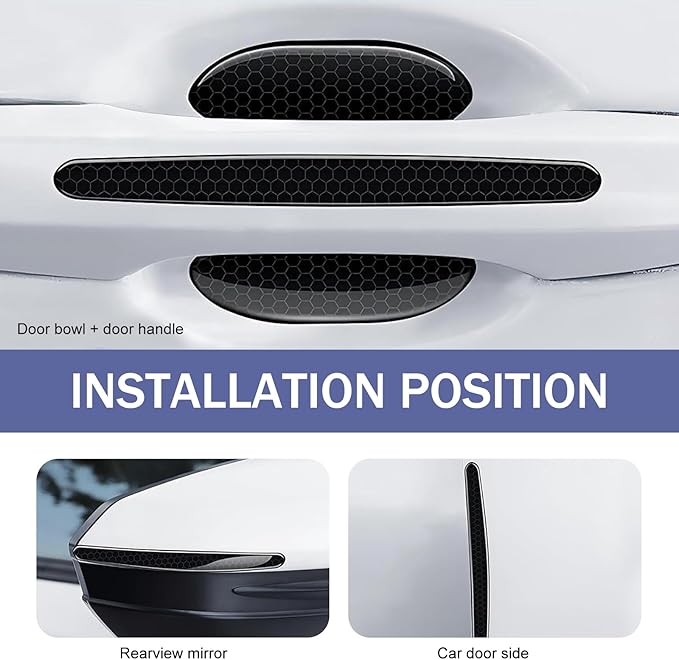 8 PCS Car Door Handle Sticker, Self-Adhesive Reflective Auto Paint Scratch Protector, Flexible Anti-Bumping Door Bowl and Handle Protector, Universal for Most Cars (Black)