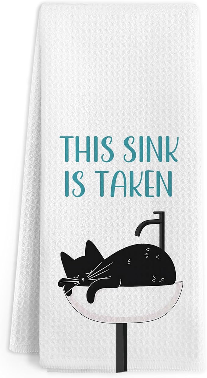 Funny Black Cat Hand Towels for Bathroom, This Sink is Taken Decorative Hand Towels, Black Cat Themed Dish Tea Towel for Kitchen Bathroom Decor, Cats Lover Gifts for Women Men, 16x24 Inch