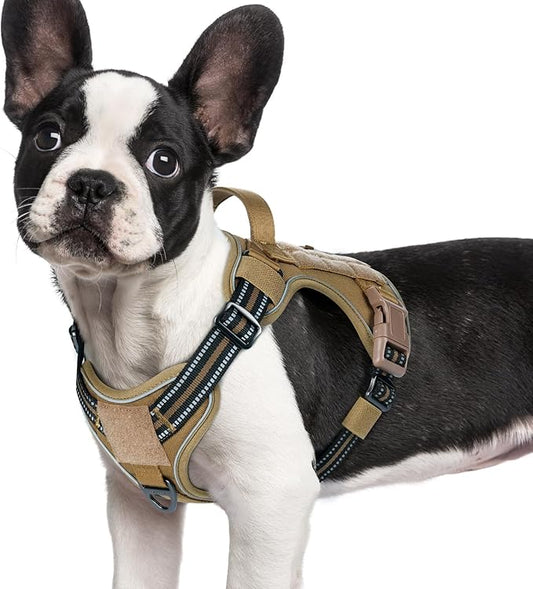 rabbitgoo Tactical Dog Harness for Small Dogs No Pull Adjustable Military Vest with Handle MOLLE Reflective Heavy Duty Dog Vest for Walking Training Hunting Outdoor Working Medium Size Dog Brown S