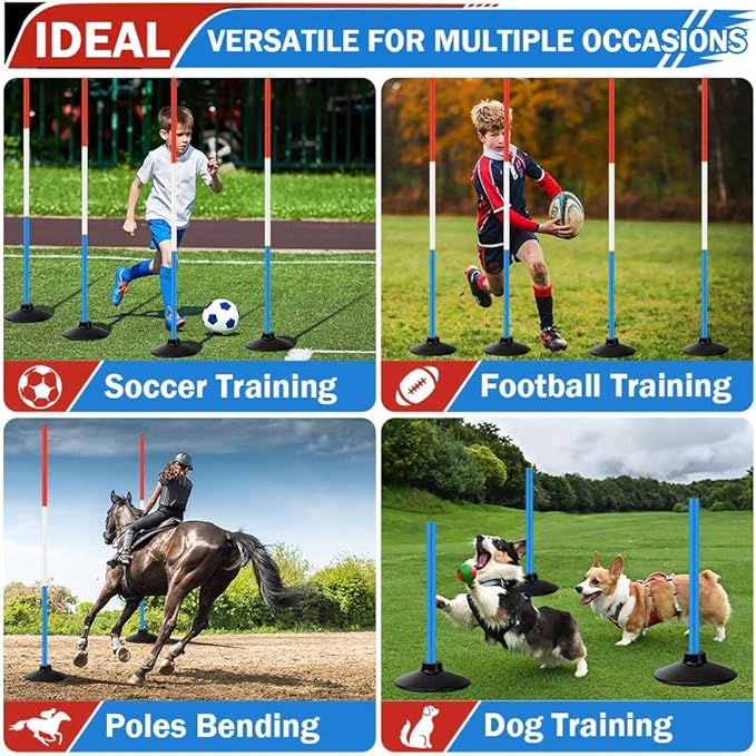 6 Pcs 6FT Pole Bending Poles for Horses | Horse Training Equipment with Round Base | Adjustable Gear for Horse Agility, Equestrian Sports, Soccer Drills, Football Practice & Dog Obstacle Courses