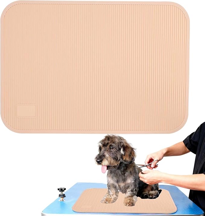 Dog Grooming Table Mat Pad Non Slip，Silicone Durable Premium Non-Slip Dog Bath Mat，Slip Mat - Bathing Mat for Pets，22.45inchX15.75inch (Khaki)