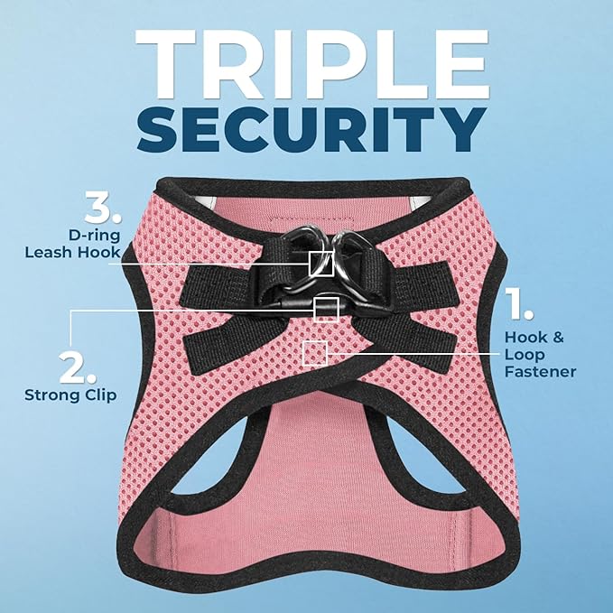 Best Pet Supplies Voyager Step-in Air Harness - All Weather Mesh, Reflective, No Pull Harness for Dogs, Cats - Secure with Hook & Loop Fastener, Buckle, Double D-Rings - Pink/Black Trim, XS