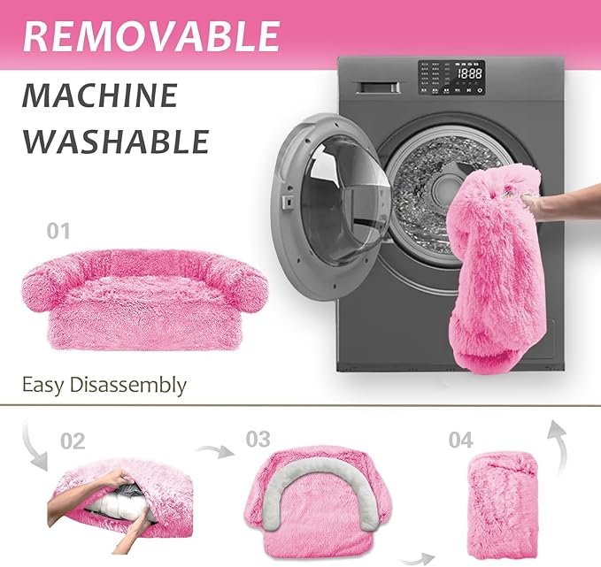 Luxurious Calming Dogs/Cats Bed Mats, Dog Pad Washable Removable Couch Cover, Plush Long Fur Mat for Pets, Waterproof Lining, Perfect for Small, Medium and Large Dogs and Cats (Pink, 45"x37")