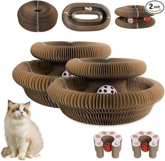 2 Pack Kitty Cat Toy,Foldable Magic Organ Cat Scratcher Board with Bell Ball,Interactive Cat Scratcher, Collapsible Magic Organ Cat Toy,3-in-1 Cat Scratcher Toy for Indoor Cats