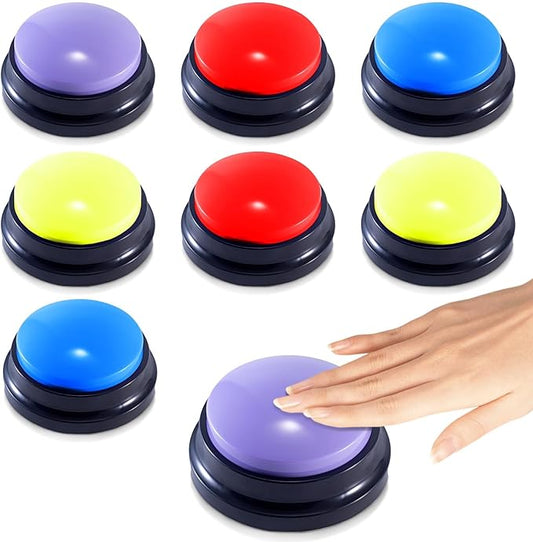 8 Pcs Voice Recording Button,Recordable Pet Training Buzzer Answer,Buzzers Button Game Show for Communication,Buzzers Funny Gift for Study Family Home and Office Using Trivia Nights