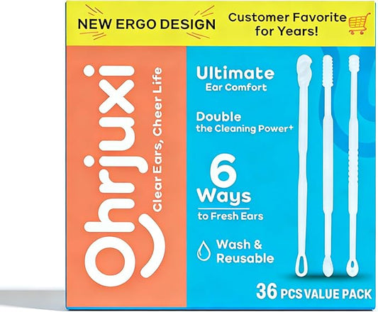 3-Style Ear Wax Removal Kit, 36 Count - Gentle and Reusable Plastic Ear Cleaners for Itch Relief