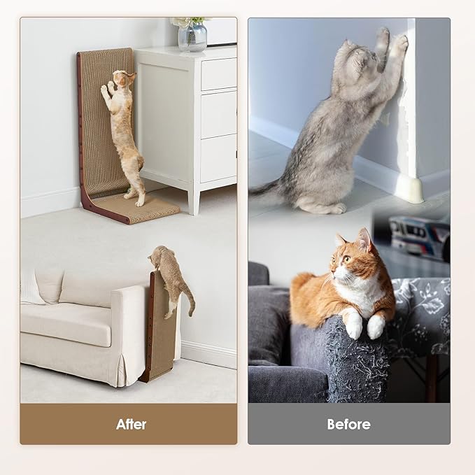 EHEYCIGA Cardboard Cat Scratcher for Indoor Cats, 26.8 Inch L Shaped Vertical Cat Scratching Board with Ball Cat Toy, Large Cat Scratcher Pad, Dark Brown
