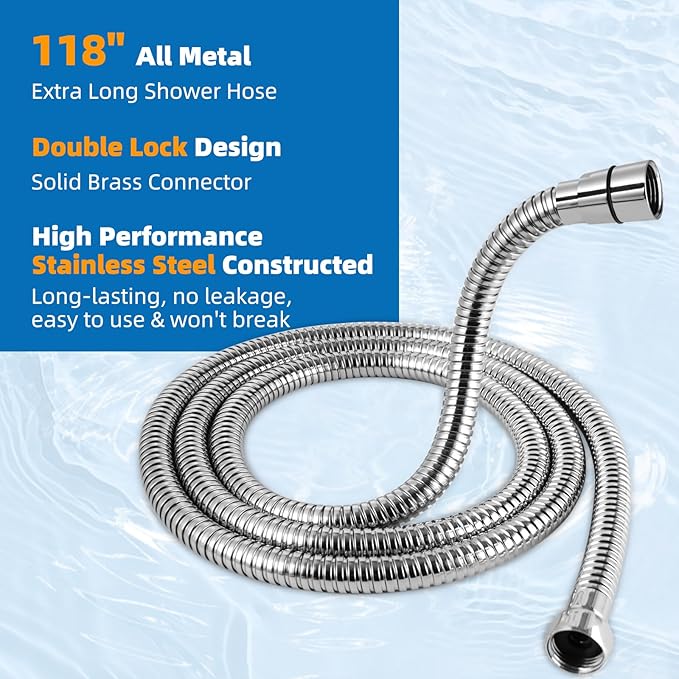 Hibbent cUPC Certified All Metal Dog Sprayer Attachment Set, Stainless Steel Pet Shower Sprayer for Dog Washing & Bathing, 4 Sprays Handheld with Pause Mode, Brass Shower Arm Diverter &119" Hose